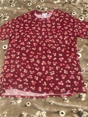 Burgundy Floral Short Sleeve Tee